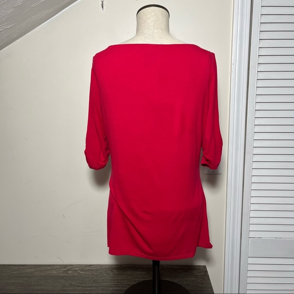 WHBM Red Pleated Scoop-Neck Tee with Cutout, Size M - Picture 4 of 12